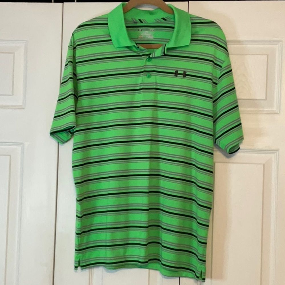 Men’s Under Armour Green Striped Shirt‎ Heat Gear Large